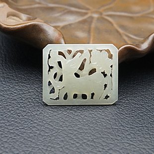 和田玉梅花鹿吊坠挂件拉丝镂空雕刻福禄寿福寿如意玉佩玉坠玉镶嵌