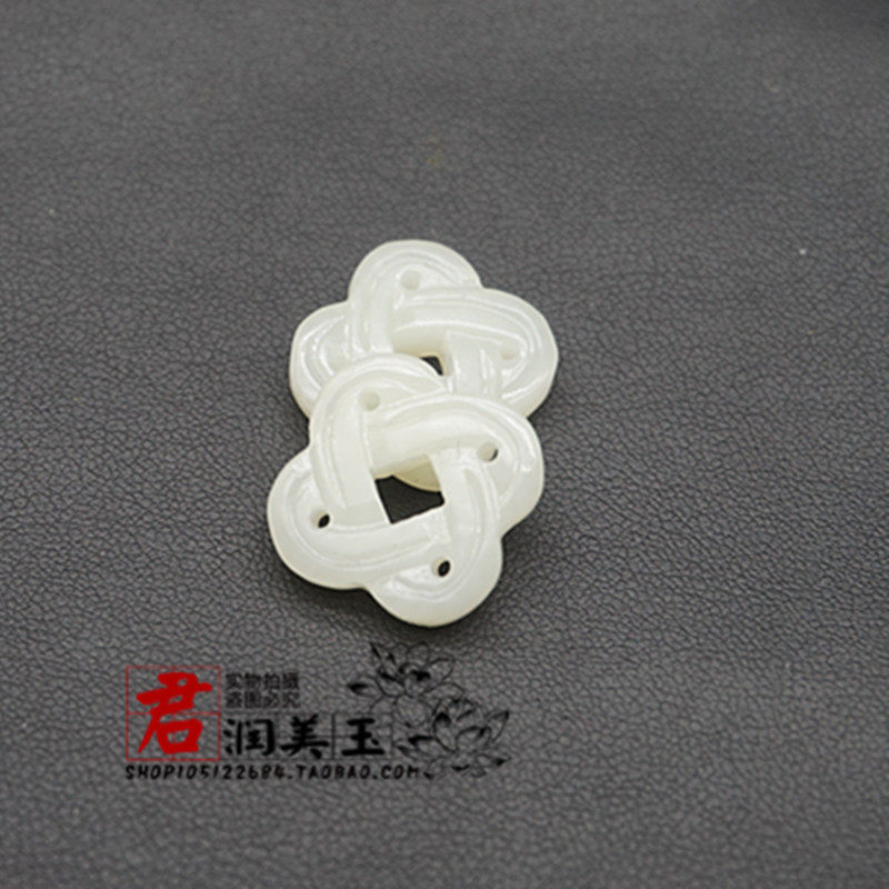 和田玉中国结对玉对佩青白玉双面雕刻如意结耳环配饰小吊坠挂件