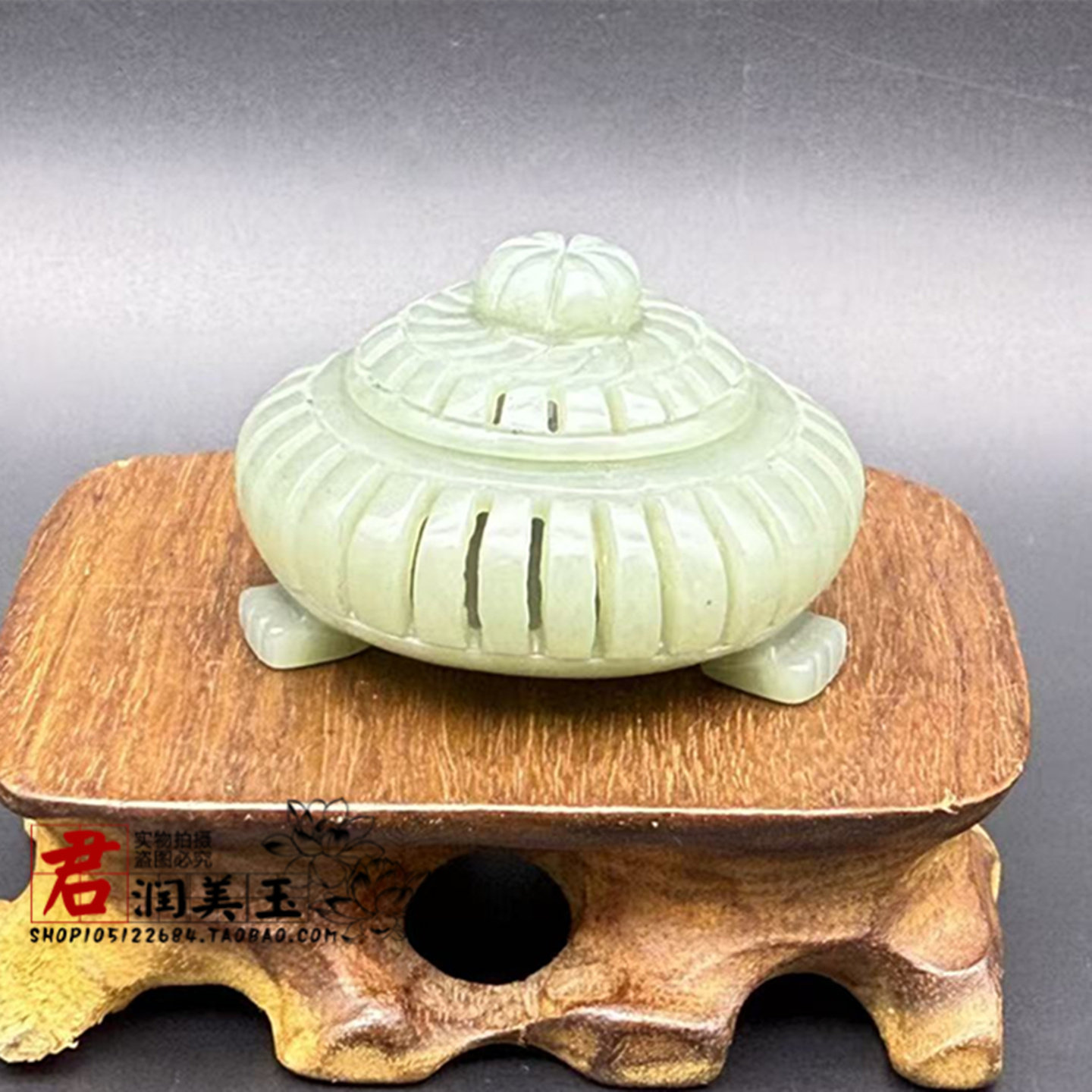 和田玉青玉三角香炉香薰陈设摆件