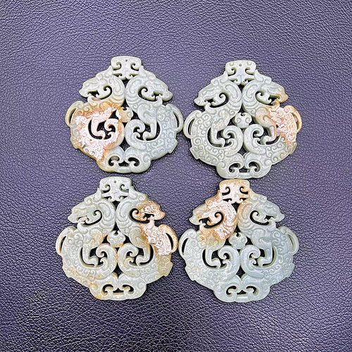 岫玉双龙玉佩玉坠仿古做旧烤色双面雕刻吊坠挂件古风汉服腰佩流苏