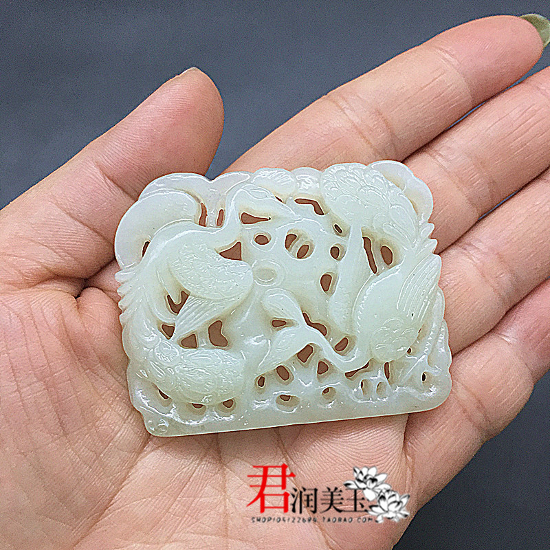 和田玉青白玉拉丝镂空花鸟玉佩玉坠仙鹤吊坠挂件凤凰镶嵌鉴定玉坠