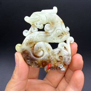 岫玉仿古龙吊坠挂件复古双面雕刻龙型玉佩玉坠颈饰项链坠汉服挂饰