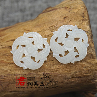 和田玉单面雕刻紫金花对玉颈饰时来运转对佩挂件耳环吊坠配饰