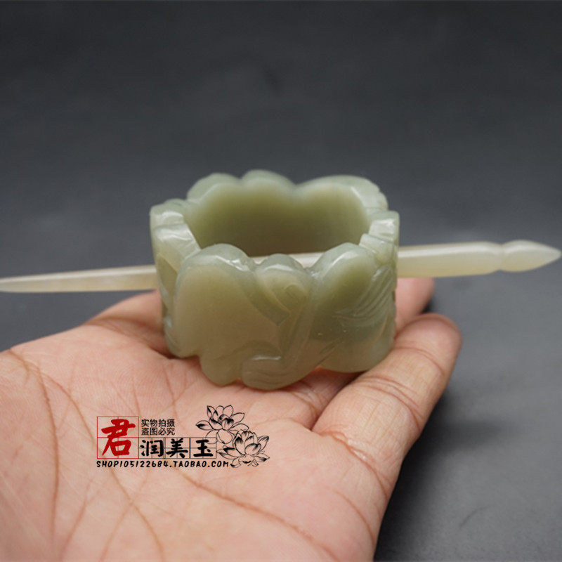 和田玉发冠帽冠发箍复古貔貅玉冠古装汉服头饰拍摄道具青白玉玉冠