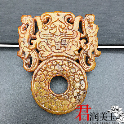 岫玉镂空双龙兽面平安扣玉佩吊坠挂件古玉复古玉牌古风汉服腰佩玉