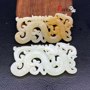 岫玉双龙吊坠挂件仿战汉苍龙教子玉璧玉佩仿古做旧玉环挂饰项链坠