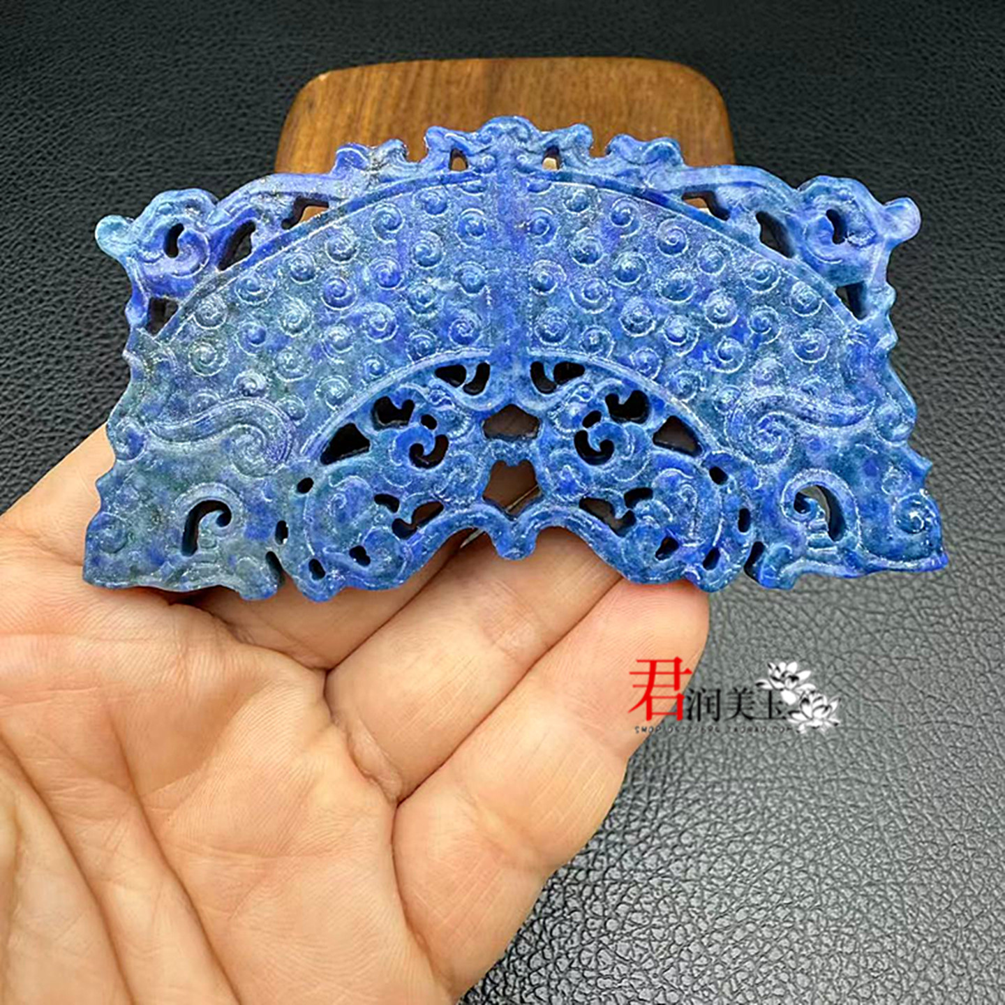 青金石龙凤玉璜玉佩镂空蓝色云纹玉璧挂件国风汉服挂饰项坠锁骨链