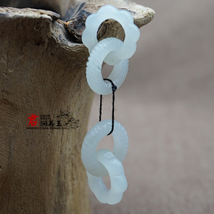 和田玉青白玉双环玉环小吊坠挂件青白玉女款耳环挂坠耳饰手工配件