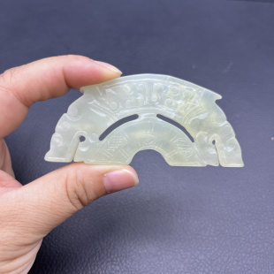 岫玉双龙玉璜吊坠挂件仿古雕刻弯璜玉佩玉坠颈饰项链坠锁骨链佩饰