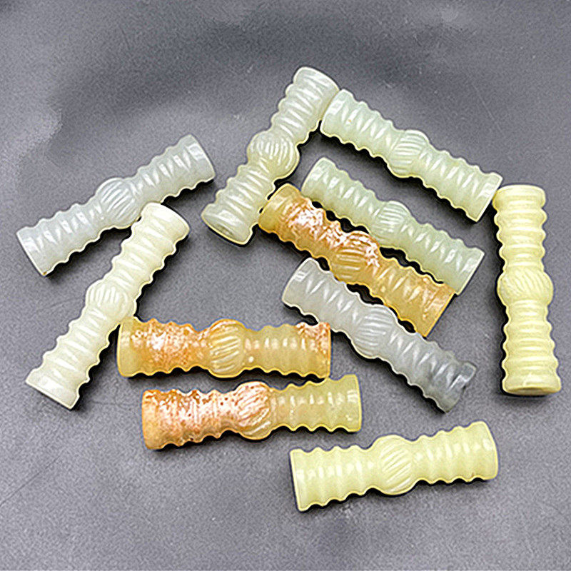 岫玉仿古螺旋花瓶天珠吊坠挂件玉佩腰佩长桶珠玉勒子DIY项链配饰