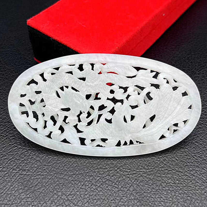 和田玉龙凤吊坠挂件青白玉仿古拉丝玉佩玉坠辽金明清工艺玉牌颈饰