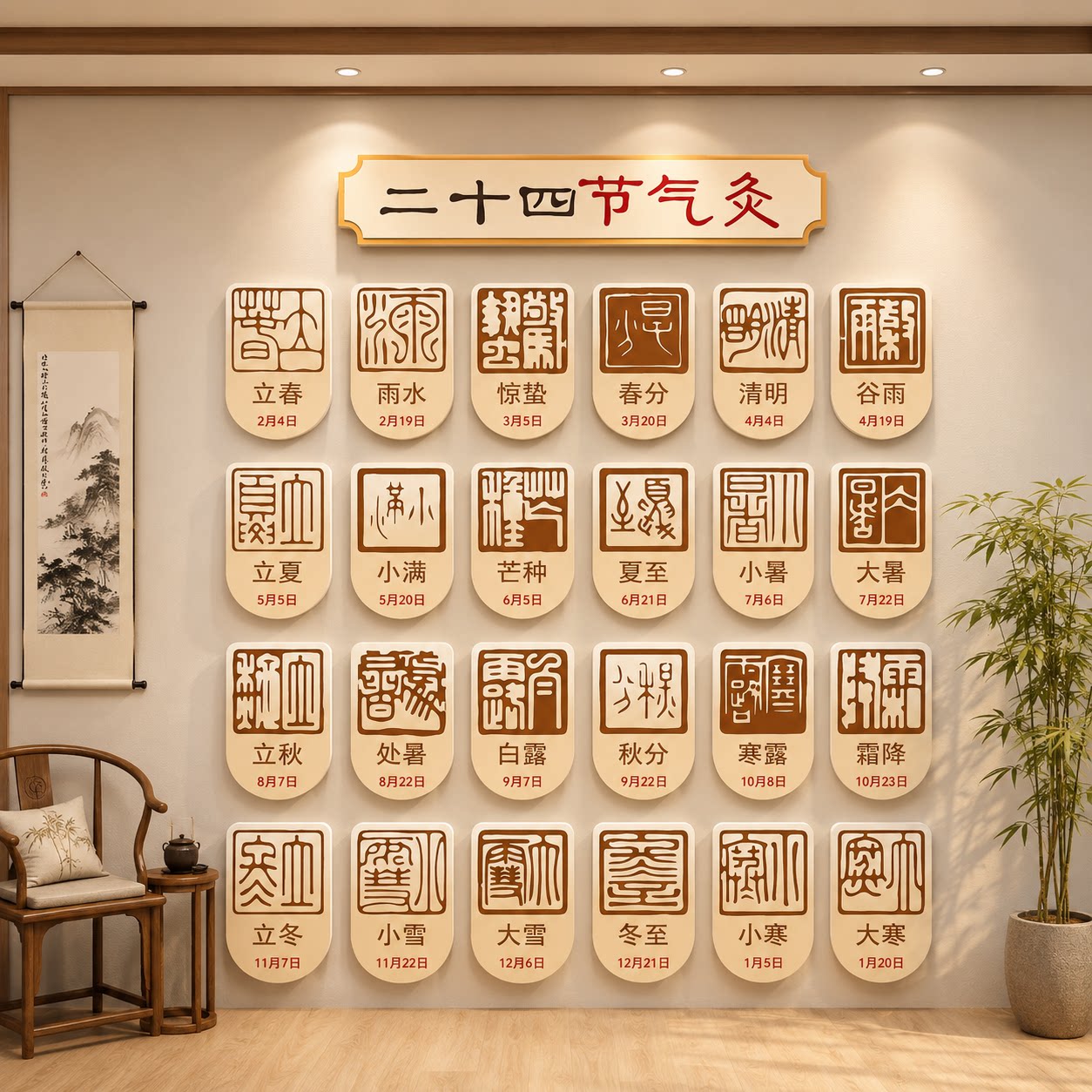 三伏艾灸馆墙面装饰中医养生文化氛围布置广告美容院挂画疗愈空间