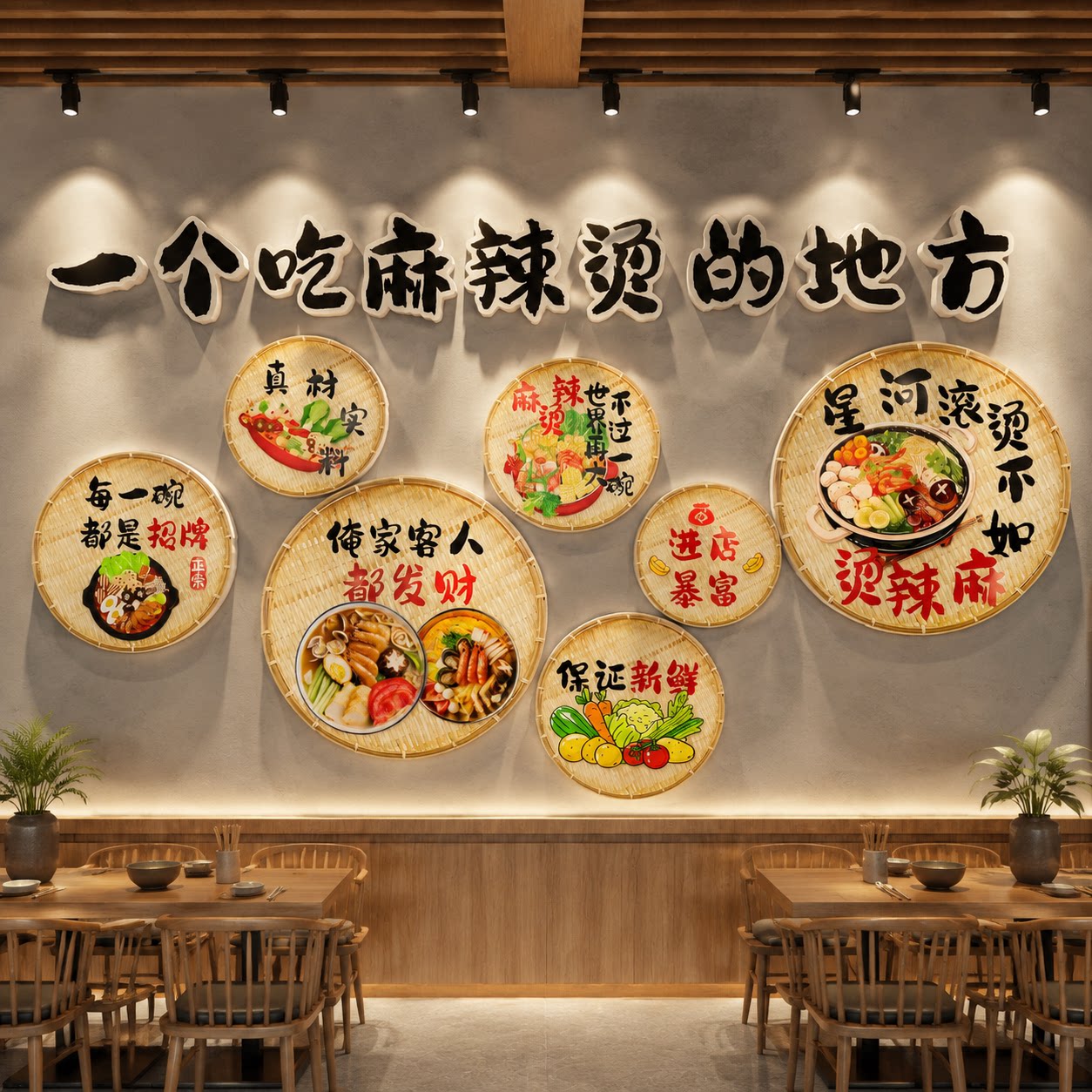 网红麻辣烫店铺墙面装饰布置冒菜串串餐饮广告贴挂画创意海报背景