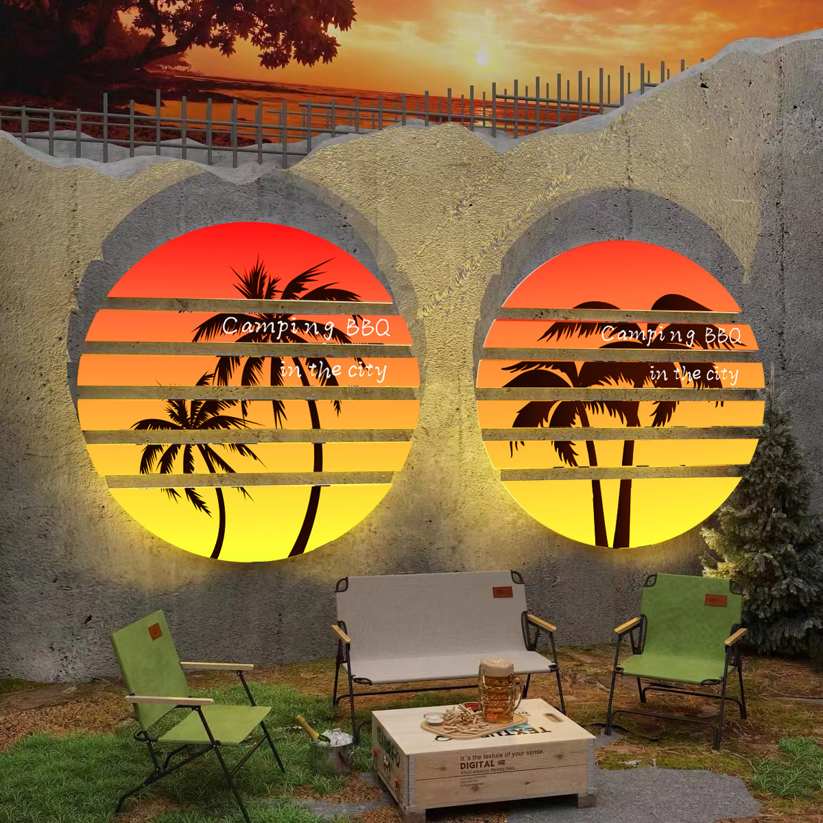 露营风户外椰子树网红拍照区布置工业小院打卡背景墙面装饰品摆件,家居饰品,软装墙贴,淘宝优惠券,粉丝福利购,淘宝优惠卷