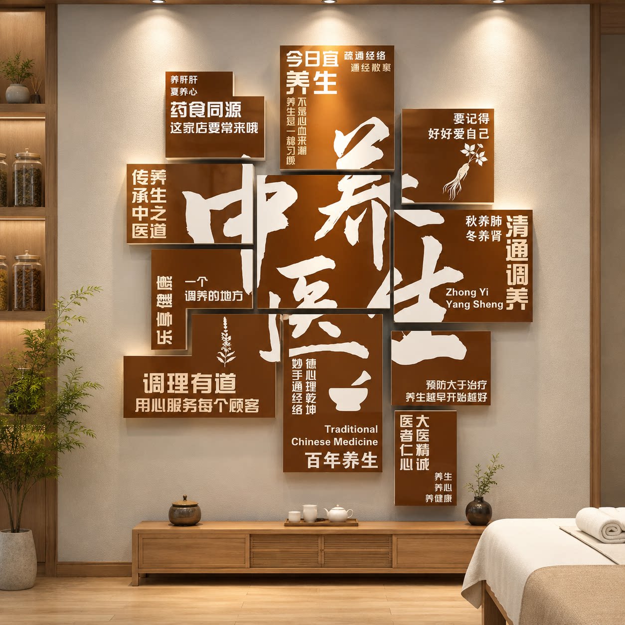 中医馆形象墙养生挂画文化背景面装饰贴推拿艾灸理疗店氛围布置