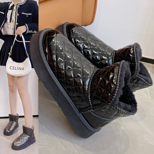 亮皮加绒加厚保暖雪地靴