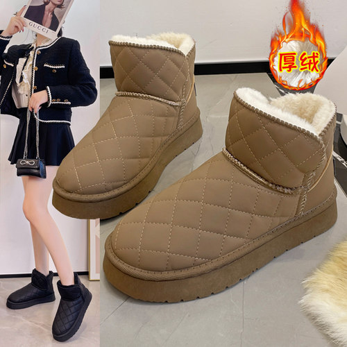 加绒加厚雪地靴2025冬季新款鞋子百搭保暖女鞋厚底平跟短靴棉鞋秋