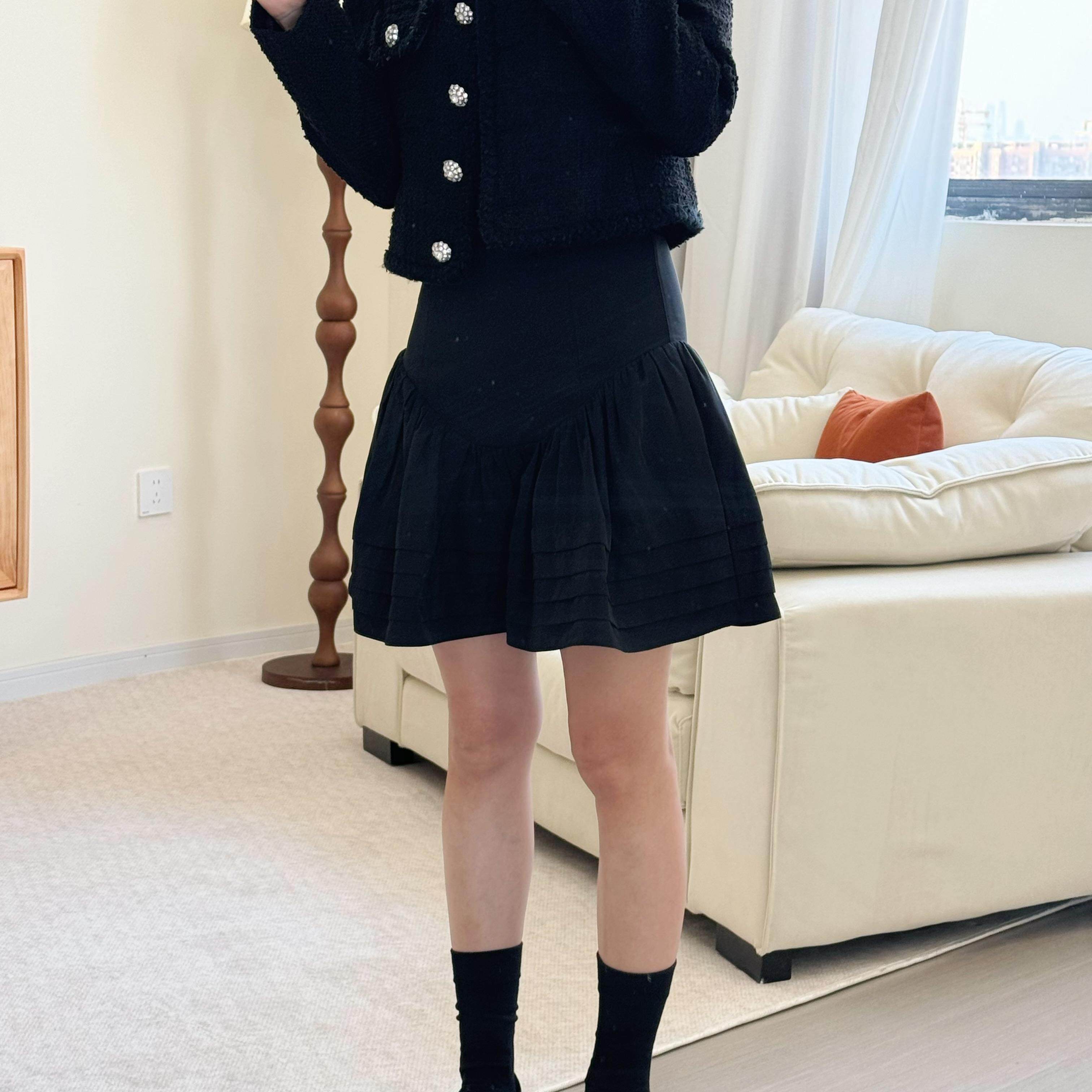 小晖诱货 小众时尚半身裙设计师款短裙百褶裙黑色修身蓬蓬百搭女