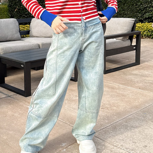 设计感小众长裤 小晖诱货春季 宽松休闲百搭纯色牛仔裤 韩版 女潮 新款