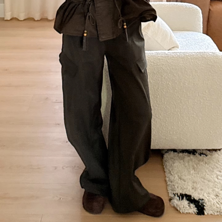 小晖诱货 高腰宽松工装阔腿加绒加厚防风休闲长裤时尚设计感冬女