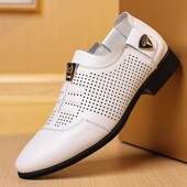 镂空透气男鞋 英伦商务正装 子潮流男士 夏季 休闲鞋 洞洞皮凉鞋 皮鞋 白