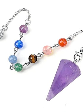 灵摆链天然石头水晶紫晶六角柱锥形吊坠灵摆项链创意情侣饰品