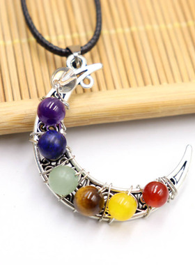 跨境热卖 Chakela水晶石查克拉月亮五角星项链吊坠服装配饰