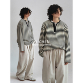 卫衣男女同款 一衬YICHEN 亨利条纹长袖 T恤半开领薄款 春季 新款