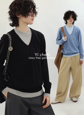 一衬YICHEN  秋冬假两件V领针织衫慵懒cleanfit薄款毛衣男女同款
