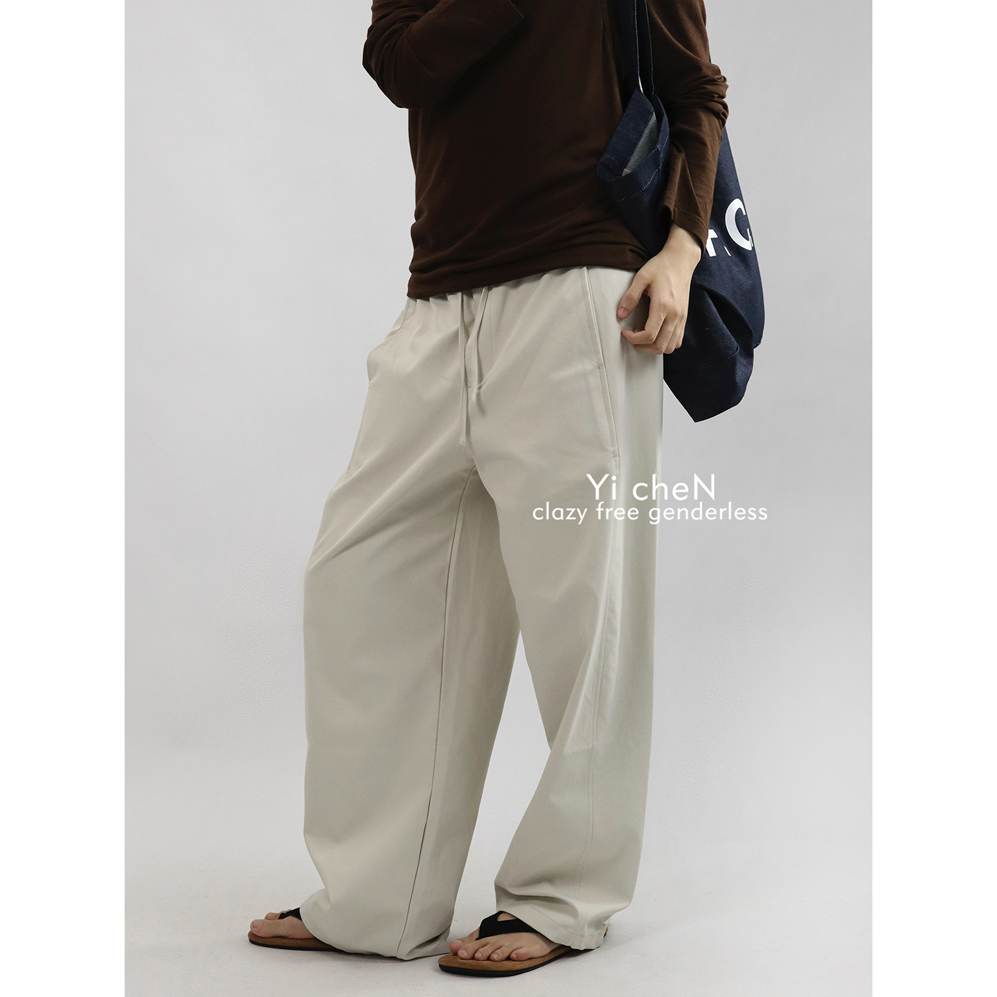 一衬YICHEN  春秋季立体裁剪微弯刀休闲裤直筒宽松百搭松紧腰系带,男装,休闲裤,淘宝优惠券,粉丝福利购,淘宝优惠卷