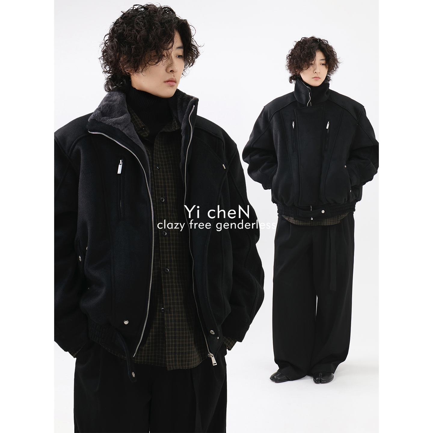 秋冬廓形羊毛呢料羽绒服