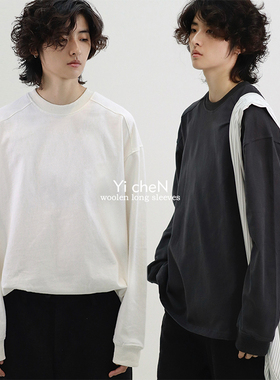 一衬YICHEN  秋冬解构分割廓形长袖t恤圆领纯色打底衫 男女同款