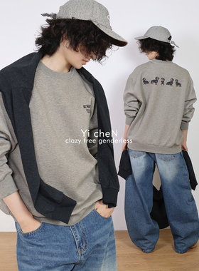 一衬YICHEN  秋冬印花圆领卫衣男女锁温舒适宽松休闲百搭情侣上衣