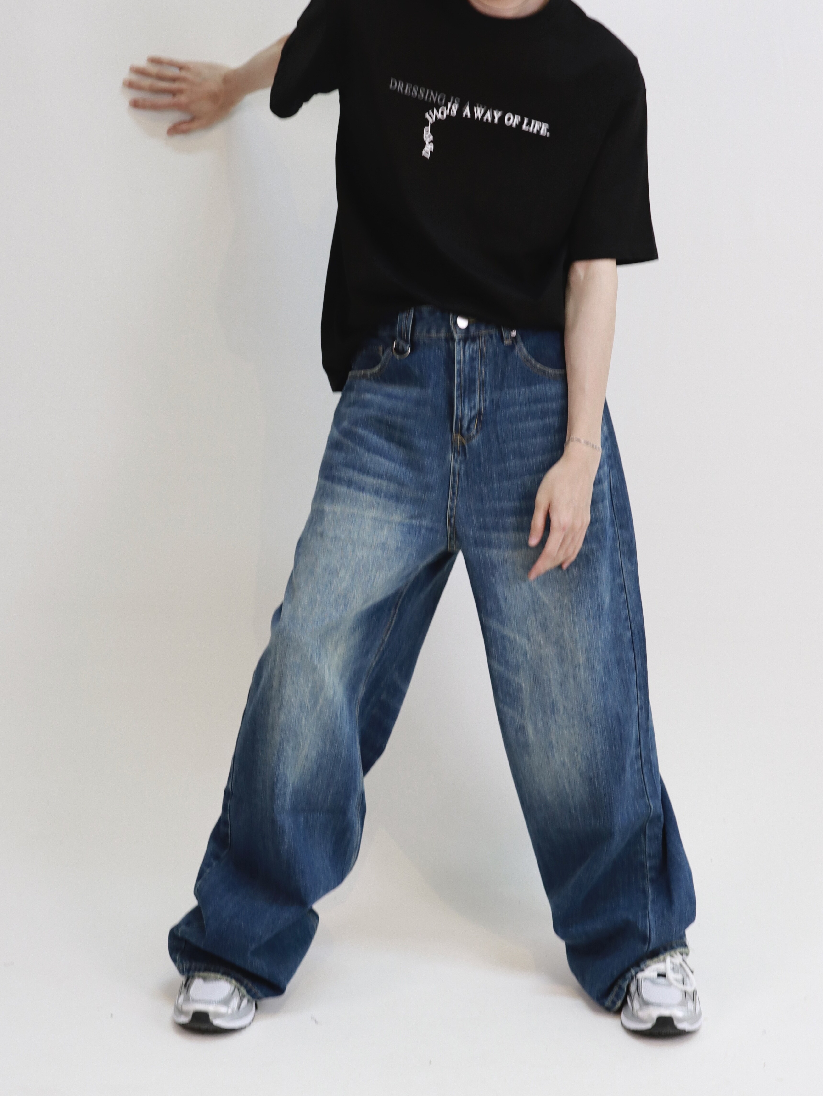 一衬YICHEN 四季常规基础蓝牛仔裤宽松阔腿拖地休闲长裤 男女同款