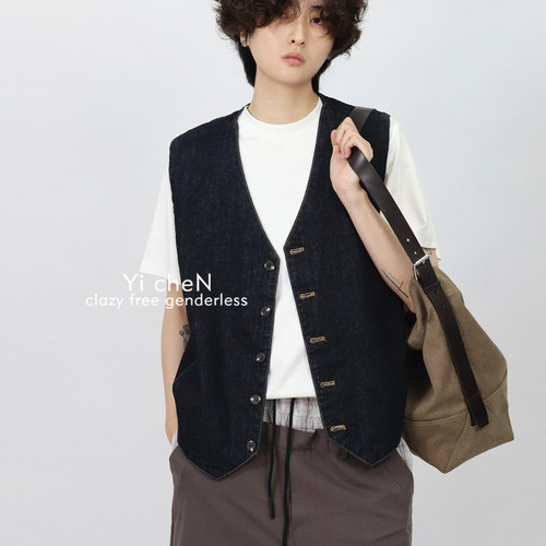 春夏新款V领短款水洗牛仔马甲