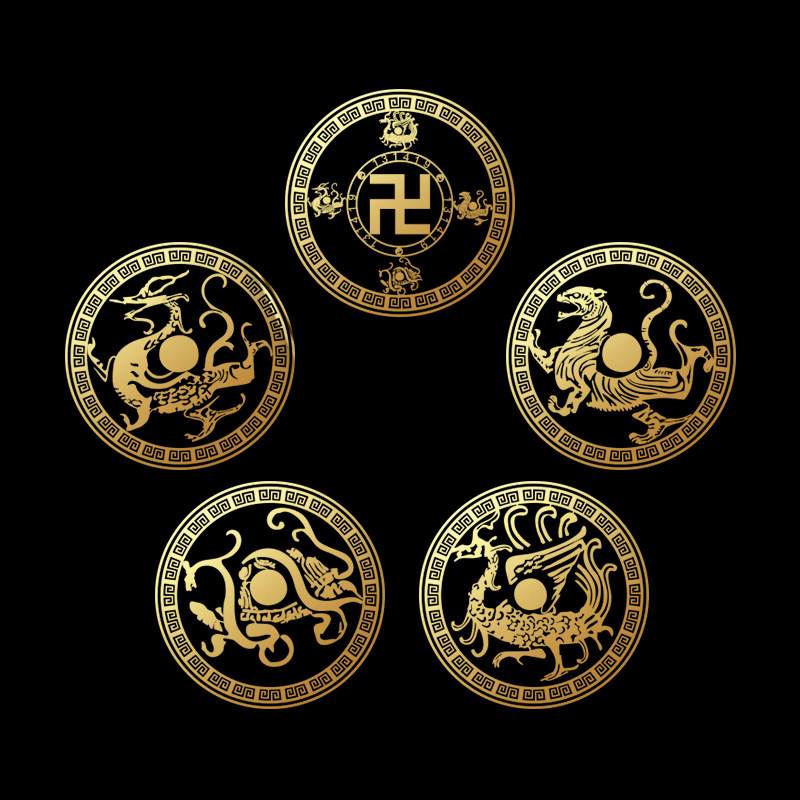 国风四神兽万字图腾金属手机贴纸白虎朱雀青龙玄武招财手机壳贴纸