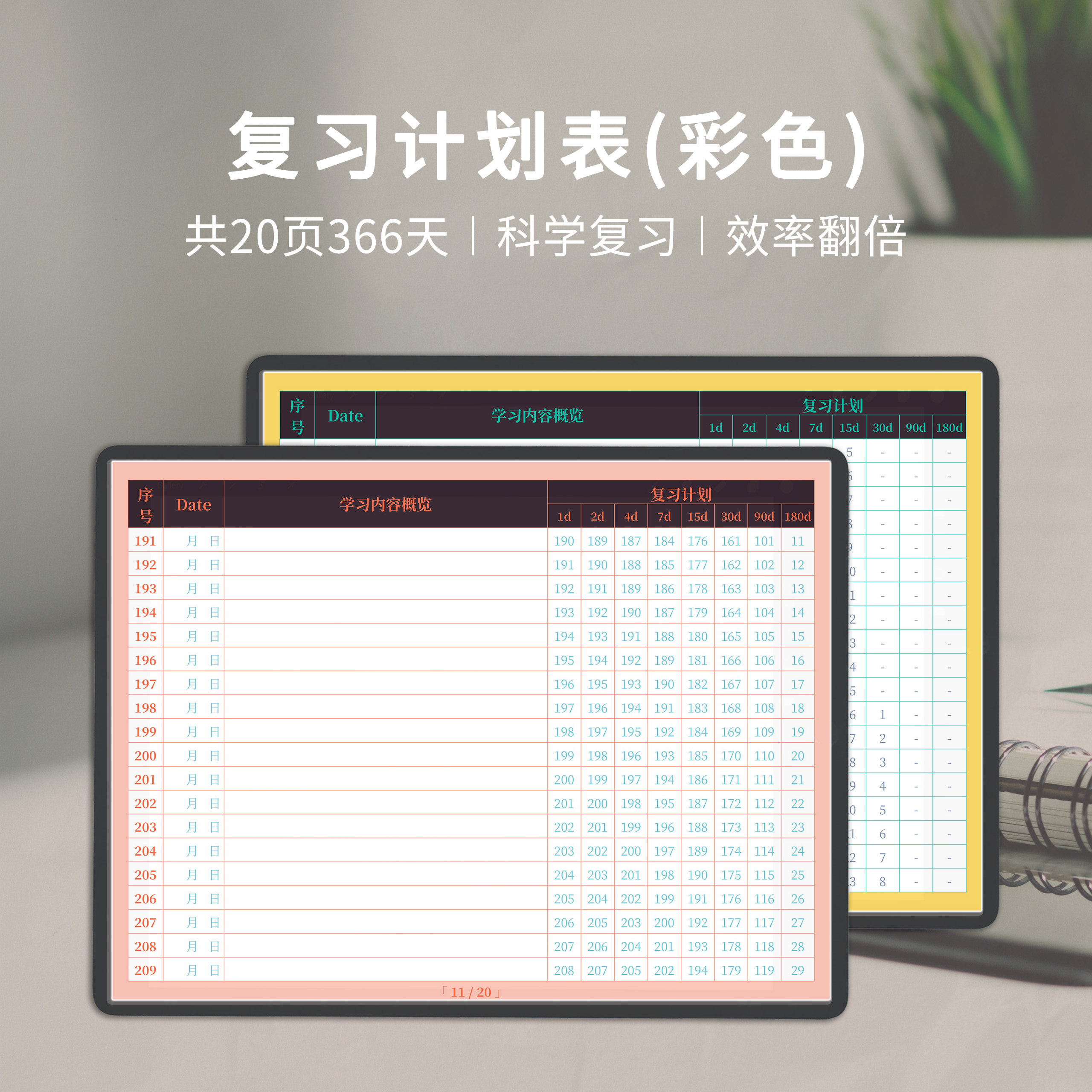ipad复习计划本 艾宾浩斯遗忘曲线年度科学学习巩固电子手账彩色