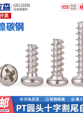 PT铁镀镍圆头十字割尾自攻螺丝碳钢盘头平尾螺钉M2M2.3M2.6M3M4
