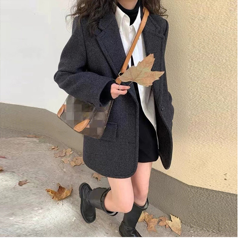 2025年秋冬新款复古斜纹羊毛西装外套女宽松西服短款加厚毛呢大衣,女装/女士精品,西装,淘宝优惠券,粉丝福利购,淘宝优惠卷