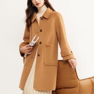 娃娃领显瘦 宽松呢子大衣插肩袖 休闲毛呢外套女中长款 2025秋冬新款