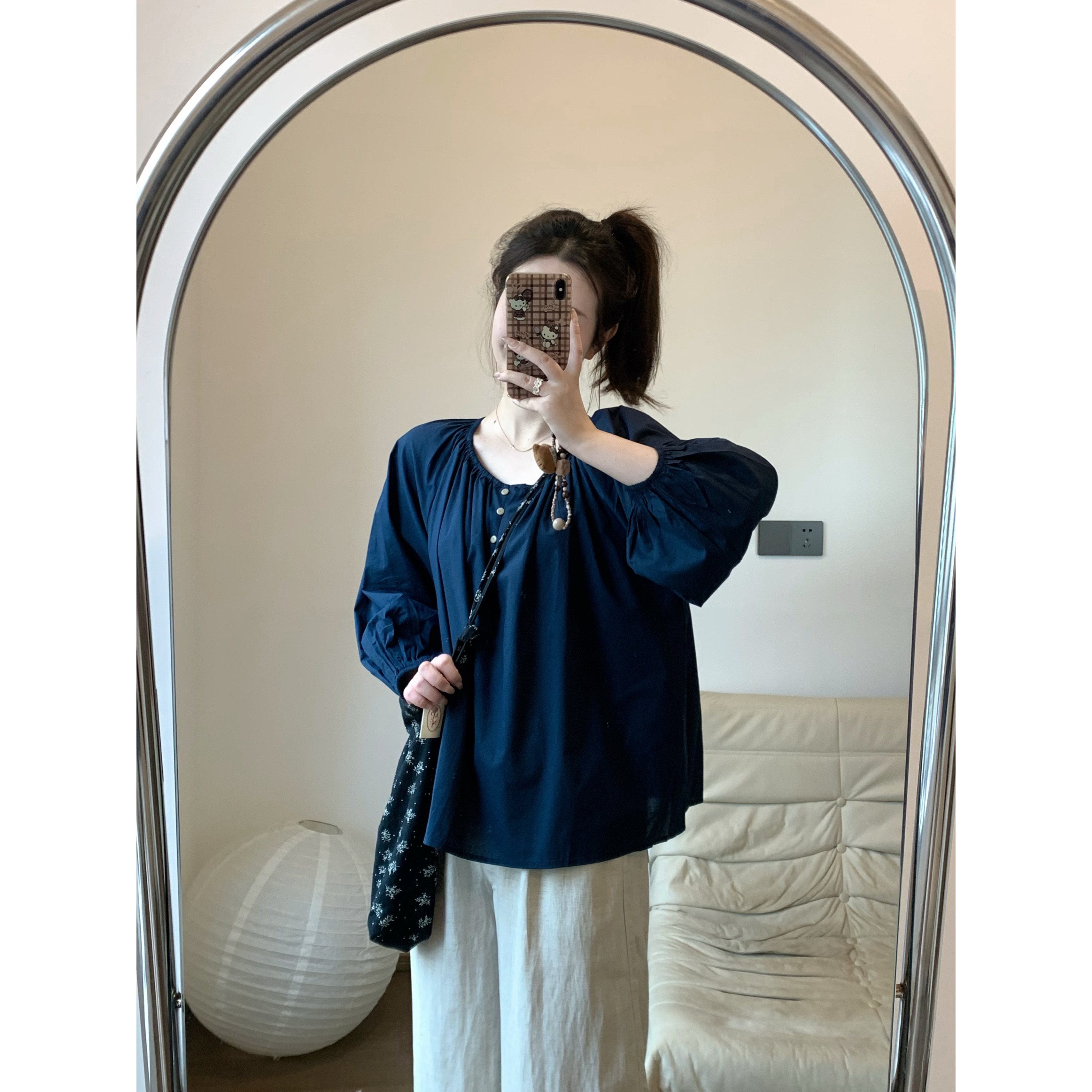 FENG甜甜_韩系氛围感娃娃衫女春夏新款宽松甜美圆领套头衬衫上衣