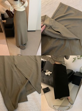 FENG甜甜_百搭王高腰后开叉西装裙女秋季新款显瘦直筒中长半身裙