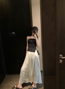 FENG甜甜人鱼公主高腰半身裙女夏季仿醋酸显瘦遮跨飘逸气质长裙子