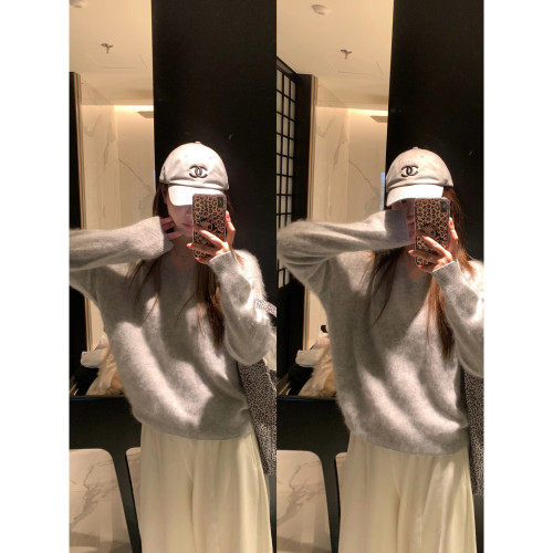 FENG甜甜_v领套头拉绒针织衫毛衣