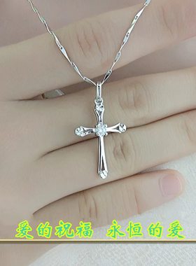 时尚潮925纯银十字架项链女简约