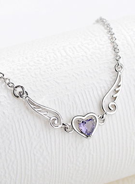 女士款天使之翼恋人爱心纯银项链