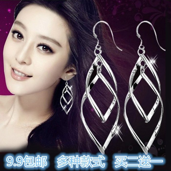 正品纯银双扭流苏韩国夸张耳环