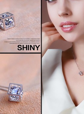 s925纯银饰品镀白金奥地利水晶女