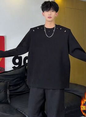 W218高质量加绒长袖T黑色白色P37M到3XL