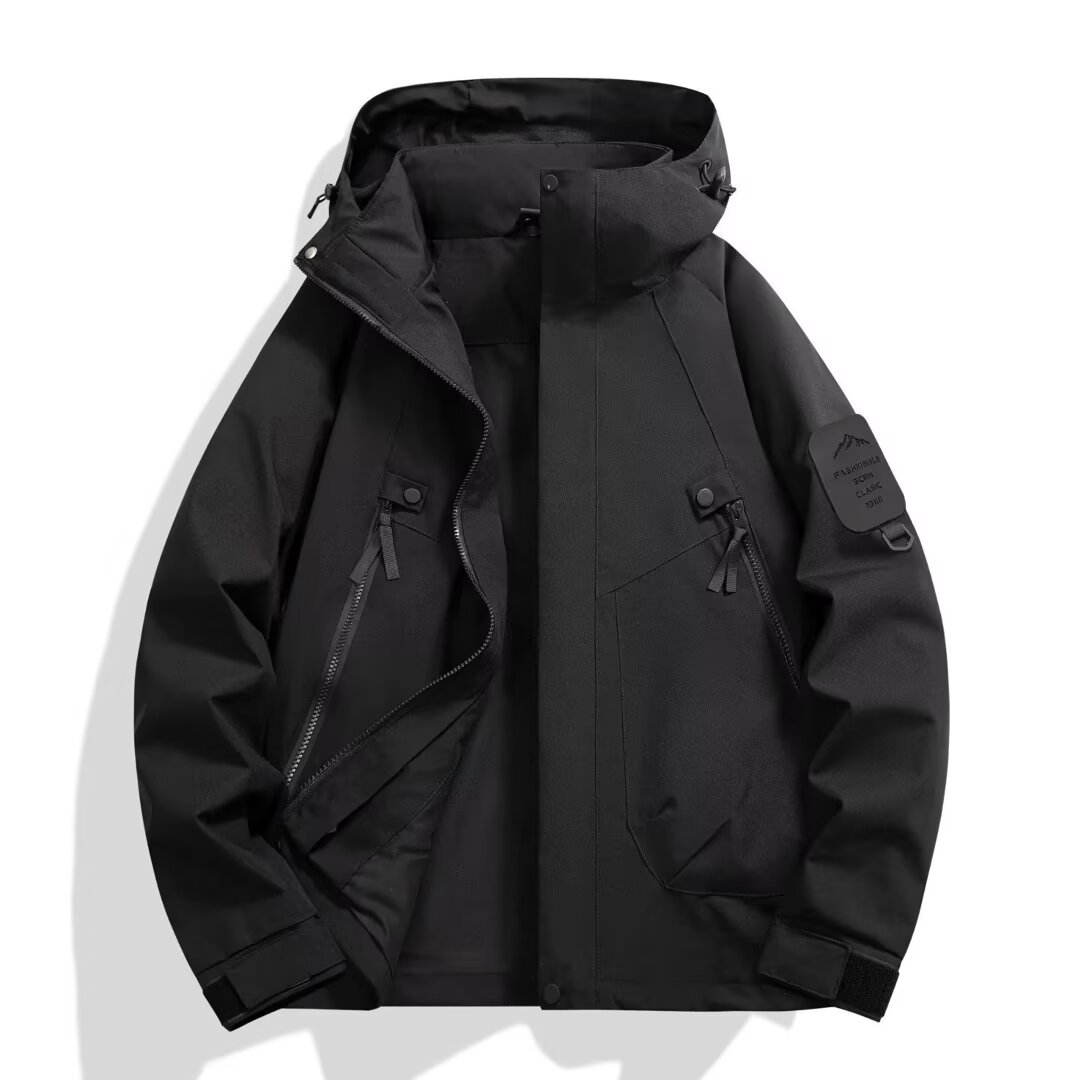 外套男春秋新款美式连帽宽松机能工装冲锋衣户外情侣潮牌夹克棉服